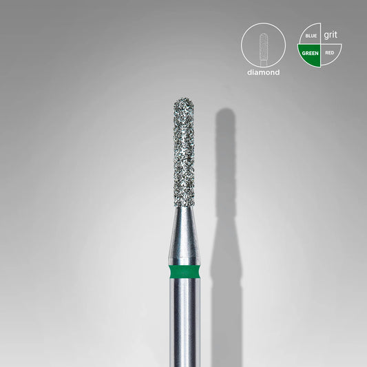 STALEKS Diamond Nail Drill Bit, Rounded "Cylinder", Green, Head Diameter 1.4 Mm, Working Part 8 Mm