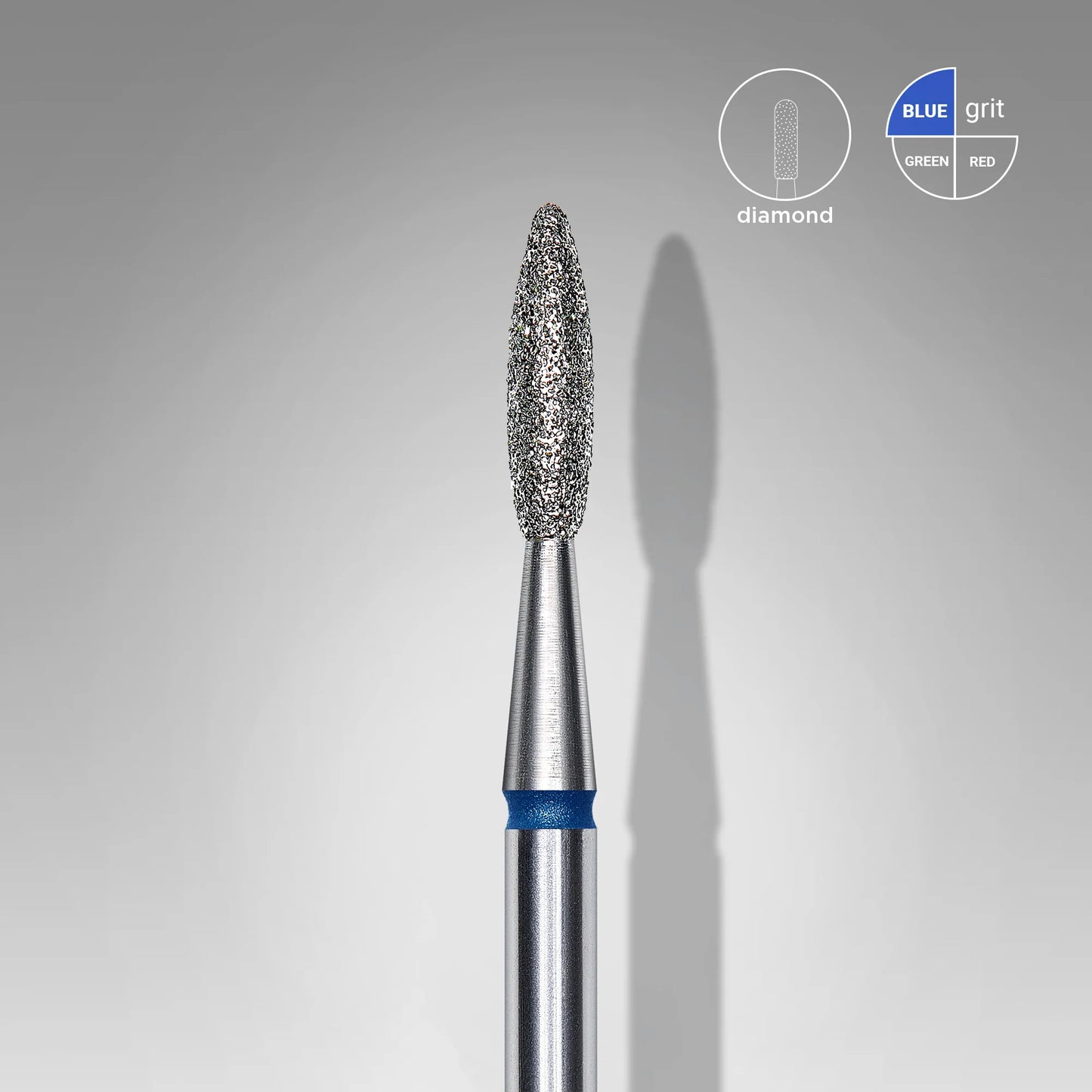 STALEKS Diamond Nail Drill Bit, "Flame", Blue, Head Diameter 2.1 Mm, Working Part 8 Mm