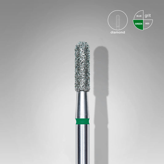 STALEKS Diamond Nail Drill Bit, Rounded "Cylinder", Green, Head Diameter 2.3 Mm, Working Part 8 Mm