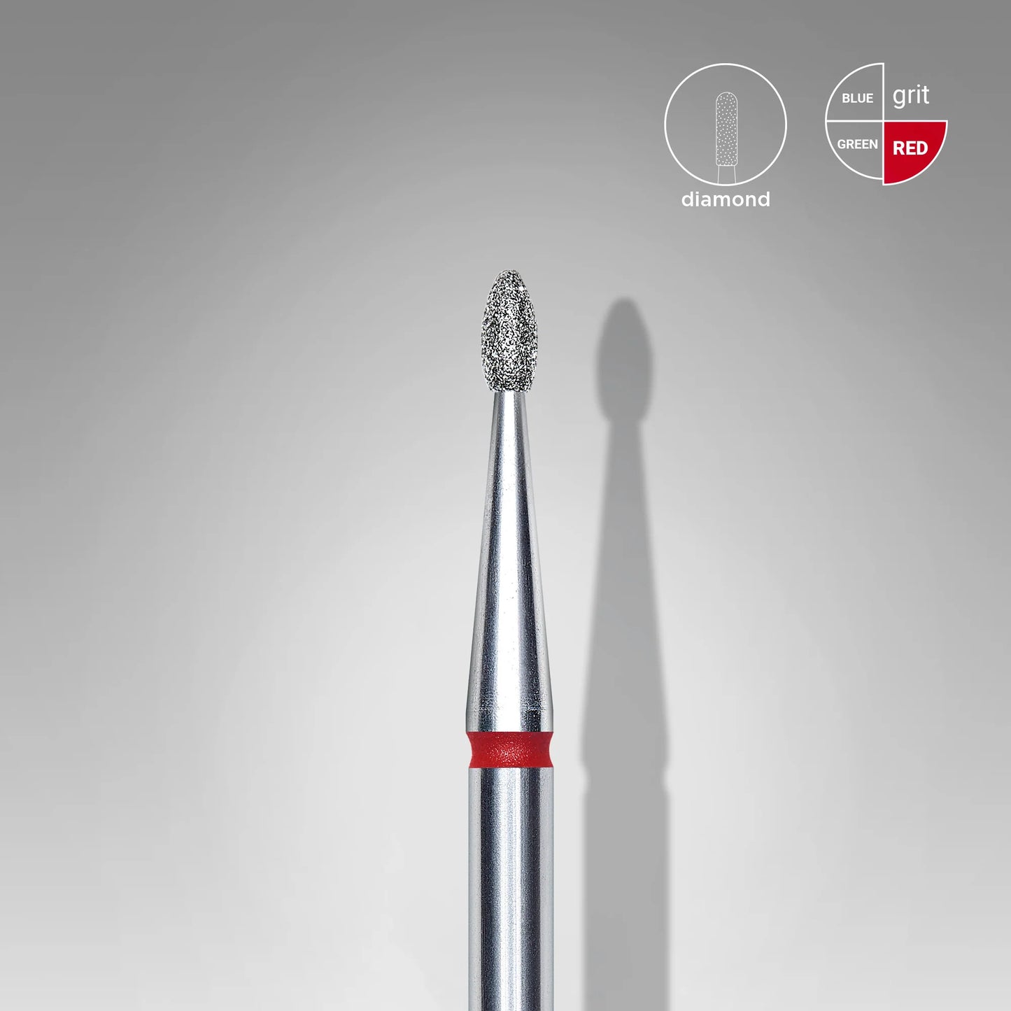 STALEKS Diamond Nail Drill Bit, Rounded "Bud" , Red, Head Diameter 1.6 Mm, Working Part 3.4 Mm
