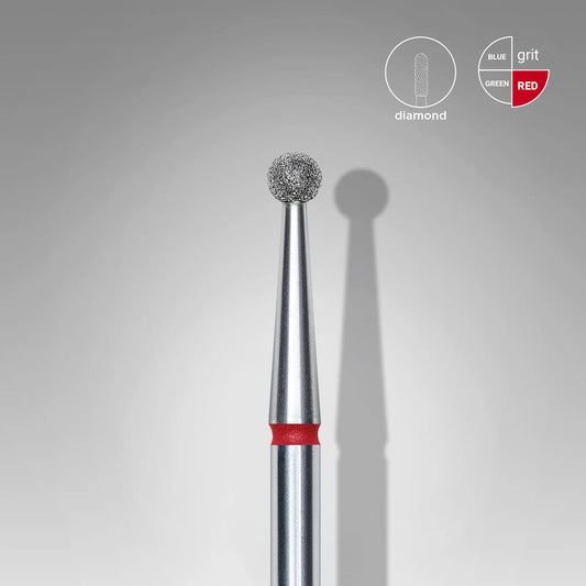 STALEKS Diamond Nail Drill Bit, "Ball", Red, Head Diameter 2.5 Mm