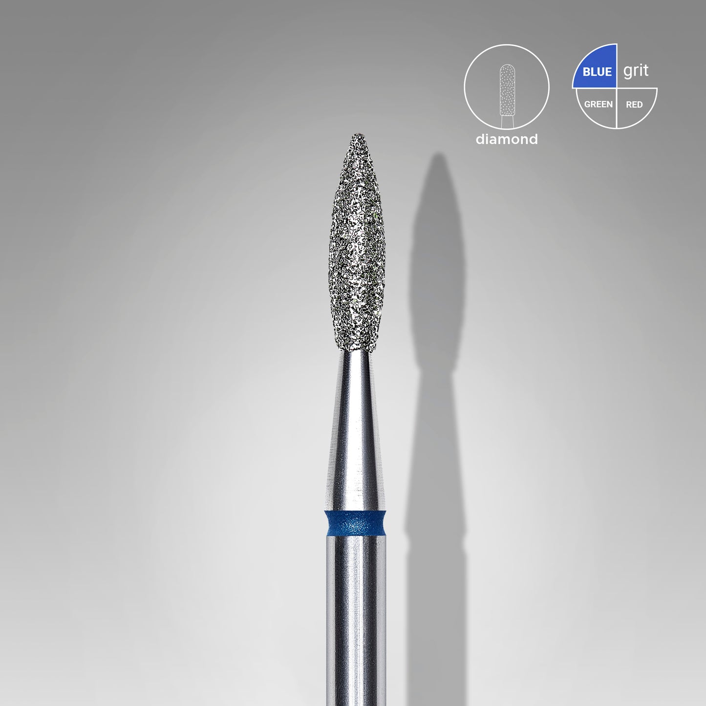 STALEKS Diamond nail drill bit, pointed “flame”, blue, head diameter 2.1 mm/ working part 8 mm