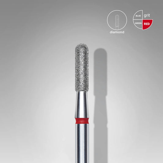 STALEKS Diamond Nail Drill Bit, Rounded "Cylinder", Red, Head Diameter 2.3 Mm, Working Part 8 Mm