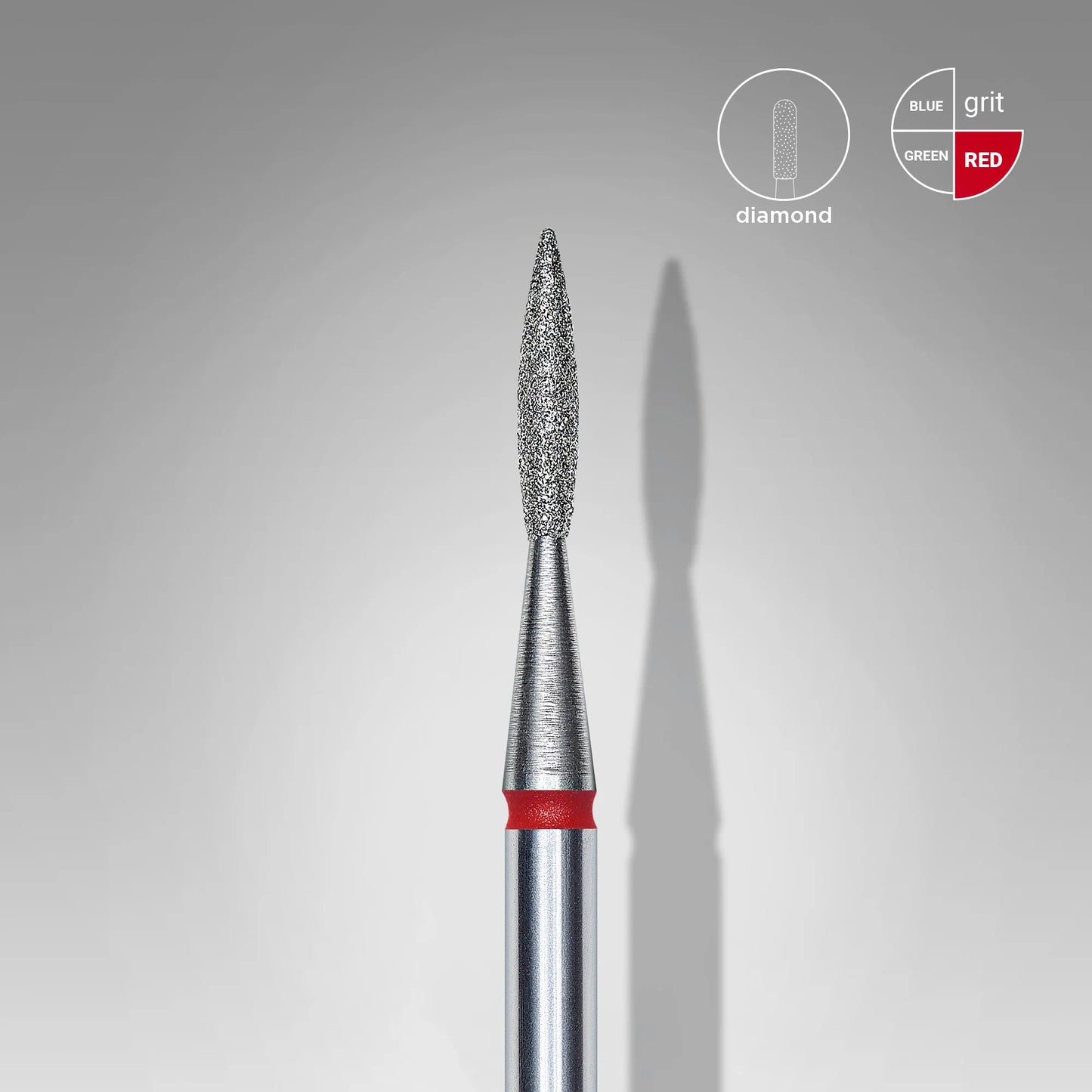 STALEKS Diamond Nail Drill Bit, Pointed "Flame", Red, Head Diameter 1.6 Mm, Working Part 8 Mm