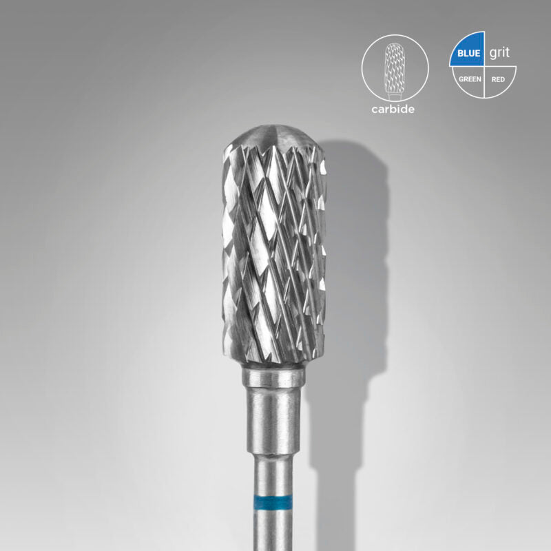 Staleks Carbide nail drill bit, rounded safe “cylinder”, blue, head diameter 6 mm/ working part 14 mm