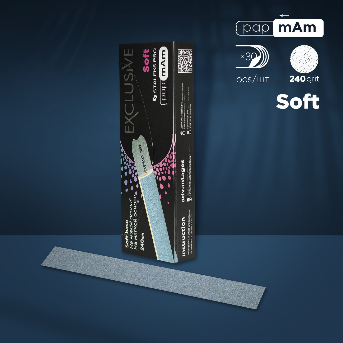 Disposable files papmAm for straight nail file (soft base) Staleks Pro Exclusive 20 /100,150,180,240/ 25pcs