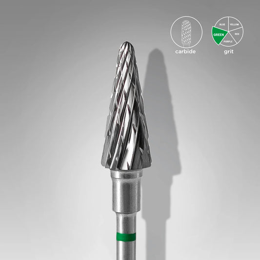 STALEKS Carbide Nail Drill Bit, "Cone" Green, Diameter 6 Mm / Working Part 14 Mm